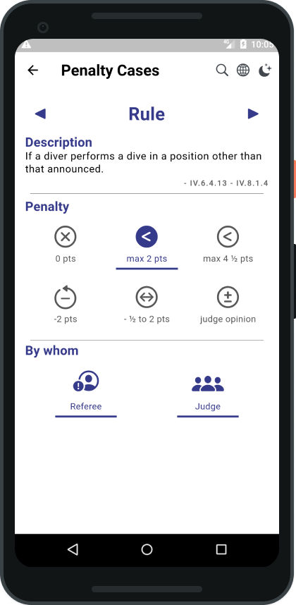 android mobile app screen: penalty